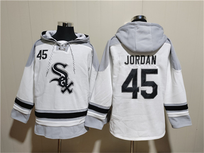Men's Chicago White Sox #45 Michael Jordan White Ageless Must-Have Lace-Up Pullover Hoodie